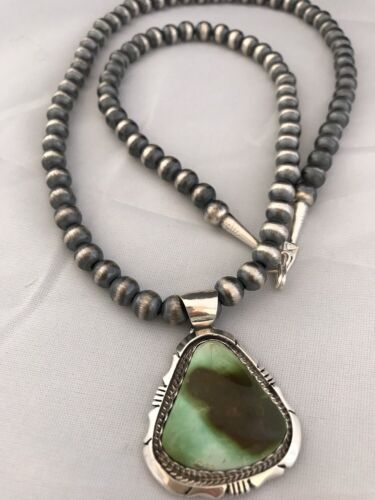 Navajo Green Royston Turquoise Pendant | Sterling Silver | Native American Handmade | 13277