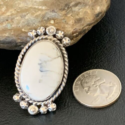 Navajo White Buffalo Turquoise Ring | Sterling Silver | Sz 7.5 | Authentic Native American Handmade | 13354