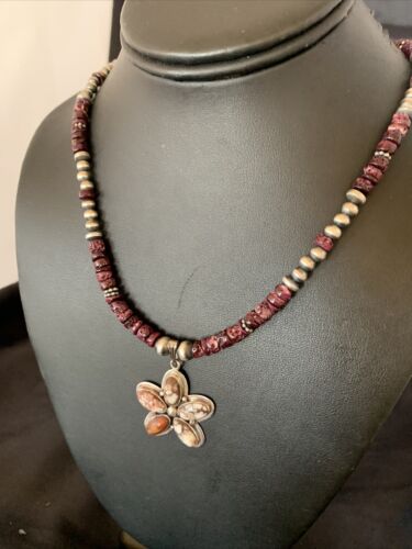 Navajo Sterling Silver Wild Horse Pendant | Authentic Native American Purple Spiny Oyster Necklace | Multi-Stone | 12330