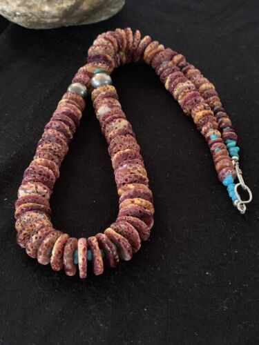Navajo Purple Spiny Oyster & Turquoise Graduated Necklace | Sterling Silver | Authentic Native American | 24" | 119" - Masha USA