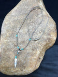 Navajo Turquoise Feather Pendant Necklace | Sterling Silver | Native American Handmade | 8970