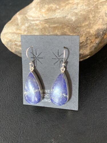 Navajo Blue Lapis Lazuli Dangle Drop Earrings | Sterling Silver | 1" | Authentic Native American Handmade | 14089