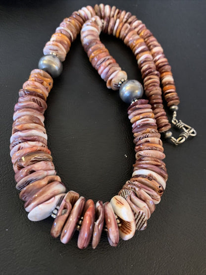Navajo Sterling Silver Purple Spiny Oyster Necklace | Authentic Native American | 22" | 02182