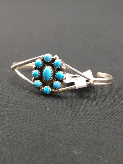 Navajo Blue Turquoise Cluster Bracelet | Sterling Silver | Authentic Native American Handmade | 4" | 4462