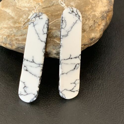 Navajo White Buffalo Turquoise Dangle Earrings | Sterling Silver | 2" | Authentic Native American Handmade | 11753