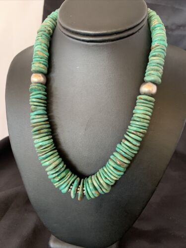 Navajo Green Turquoise Necklace | Graduated Sterling Silver | 19" | Authentic Native American Handmade | 11705 - Masha USA