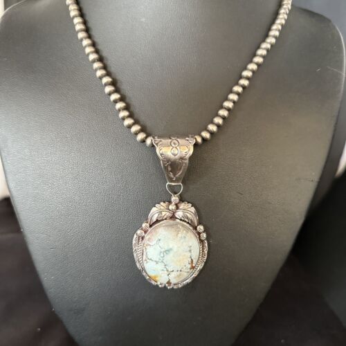 Navajo Blue Golden Hills Pendant Necklace | Sterling Silver | Authentic Native American Handmade | 14601