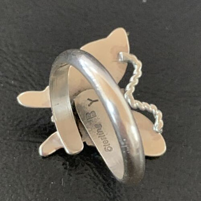 Navajo Blue Turquoise Butterfly Ring | Sterling Silver | Sz Adj 8 | Authentic Native American Handmade | 10340