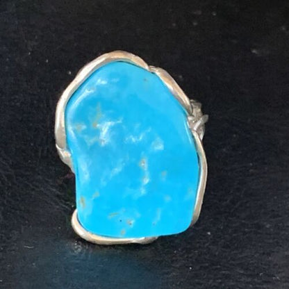 Navajo Blue Kingman Turquoise Ring | Sterling Silver Adjustable Wire | Sz 8 | 13539