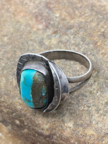 Navajo Blue Turquoise Ring | Sterling Silver | Sz 7.5 | Authentic Native American Handmade | 4457