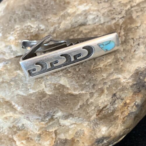 Native American Hopi Tie Pin | Inlay Blue Turquoise | Old Pawn Sterling Silver | 13724