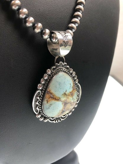 Navajo Royston Turquoise Pendant Necklace | Sterling Silver | Authentic Native American Handmade | 11295