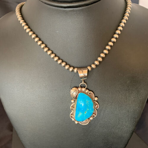 Native American Sterling Silver Blue Kingman Turquoise Necklace Pendant | Women's | 10901