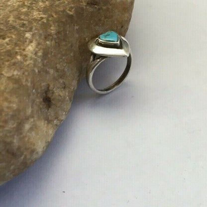 Navajo Heart Blue Turquoise Inlay Ring | Sterling Silver | Sz 5.5 | Authentic Native American Handmade | 01731