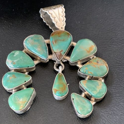 Navajo Green Royston Turquoise Pendant | Authentic Native American Sterling Silver | Naja | 12104 - Masha USA