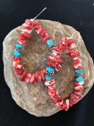 Navajo Spiny Oyster & Turquoise Sterling Silver Earrings | Authentic Native American