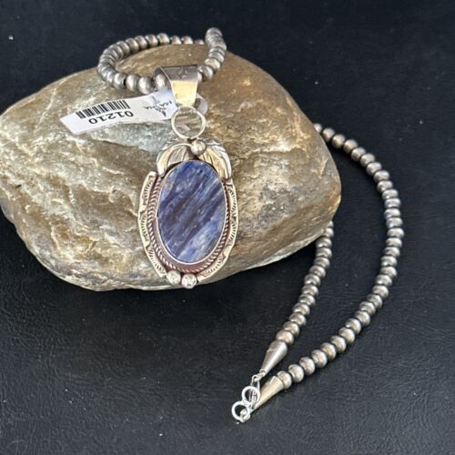 Navajo Denim Lapis Pendant Necklace | Sterling Silver Beads | Authentic Native American Handmade | 1210 - Masha USA