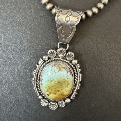 Navajo Blue Golden Hills Pendant Necklace | Sterling Silver | Authentic Native American Handmade | 14350