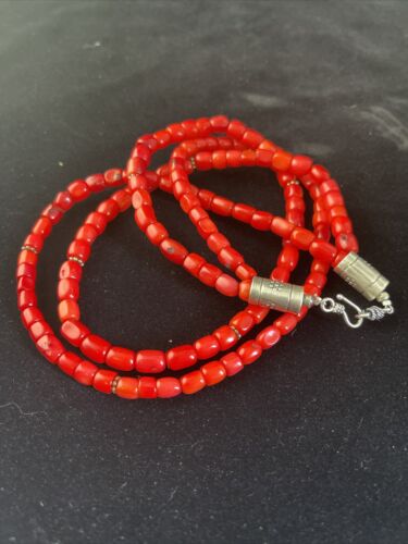 Native American Red Stabilized Coral Heishi Necklace | Sterling Silver | 18" | 1765