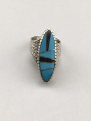 Native American Women's Navajo Opal & Turquoise Inlay Ring | Sterling Silver | Sz 6.5 | 1606