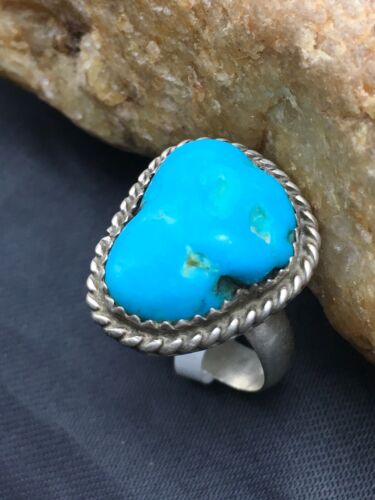 Native American Kingman Turquoise Navajo Ring | Sterling Silver | Sz 6.75 | 3492