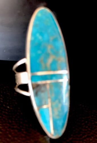 Navajo Turquoise Inlay Ring | Sterling Silver | Sz 6 | Authentic Native American Handmade | 359 - Masha USA