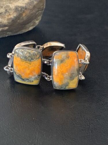 Navajo Bumblebee Jasper Link Bracelet | Sterling Silver | 5 Stone | 7.5" | Authentic Native American Handmade | 11655