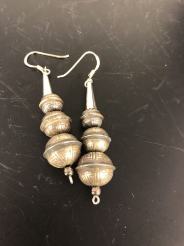 Navajo Sterling Silver Handmade Pearls Earrings | 1.5" | 10201