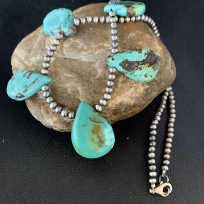 Teardrop Blue Turquoise Necklace | Navajo Pearls | Sterling Silver | 20" | 13963