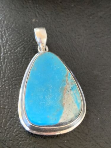 Navajo Blue Bisbee Turquoise Pendant | Sterling Silver | 1.5" | Authentic Native American Handmade | 1617