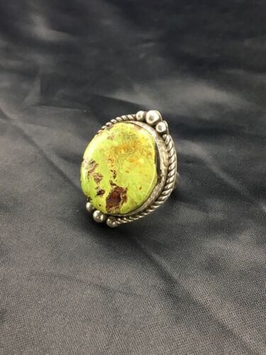 Navajo Green Gaspeite Ring | Sterling Silver | Sz 8.25 | Authentic Native American Handmade | 2593