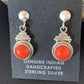 Native American Navajo Red Coral Dangle Earrings | Sterling Silver | 1" | 13113