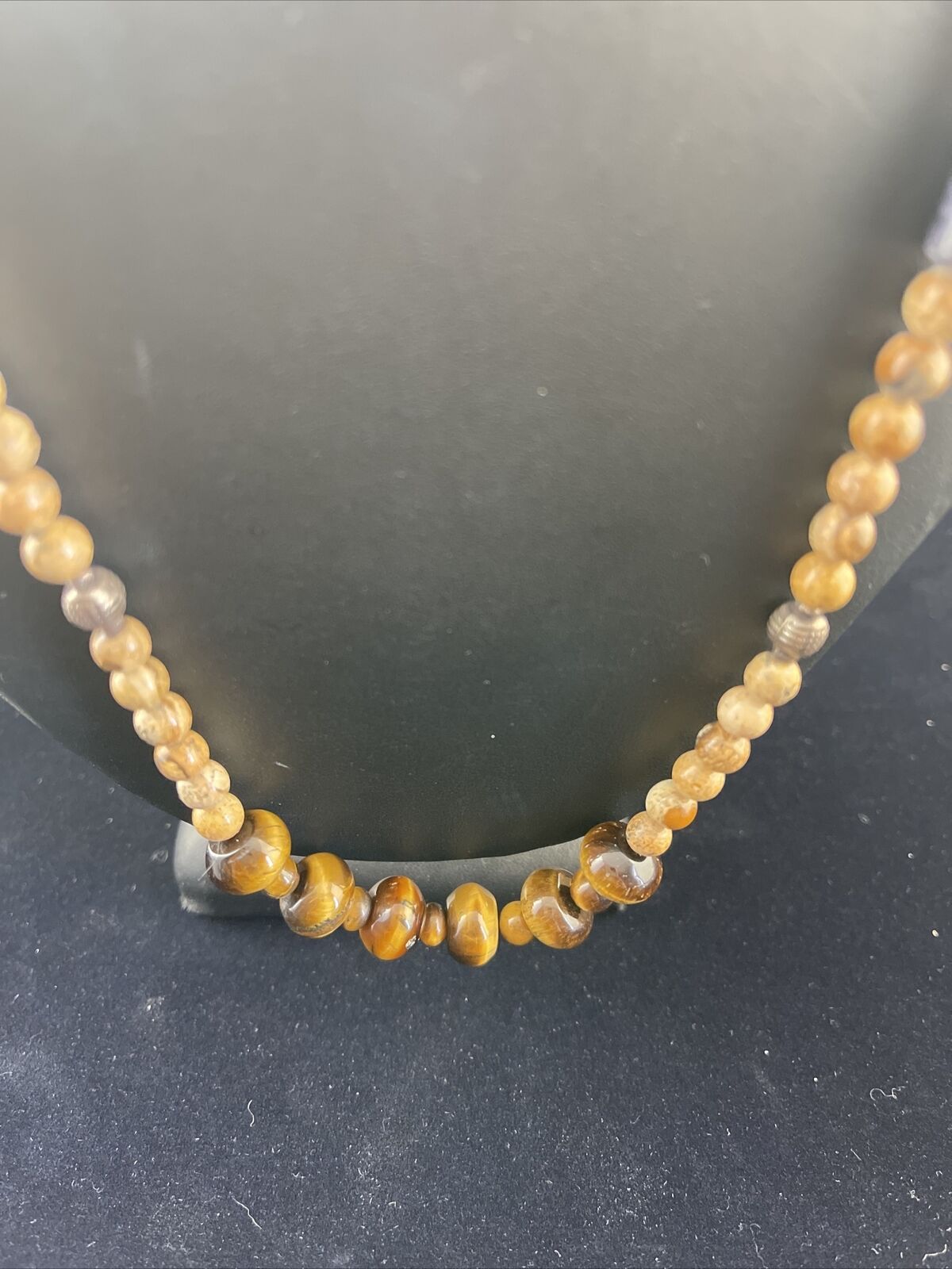 Women's Graduated Tigers Eye & Picture Jasper Necklace | Sterling Silver | Authentic Native American | 24" | 10075
