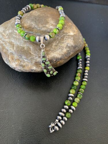 Navajo Green Gaspeite Turquoise Multi-Stone Pendant | Authentic Native American Sterling Silver | 12269