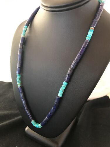 Navajo Lapis Turquoise Men's Necklace | Sterling Silver | 23" | Southwestern Handmade