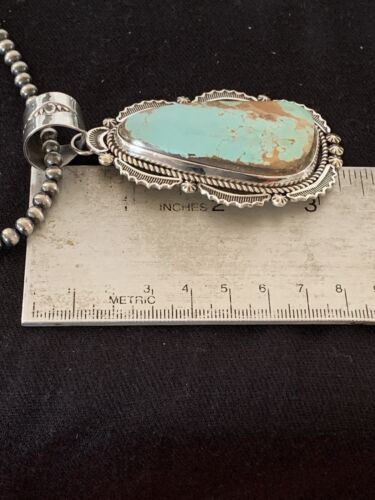 Men's Navajo Pearls Necklace with Blue Royston Turquoise Pendant | Sterling Silver | Native American | 335