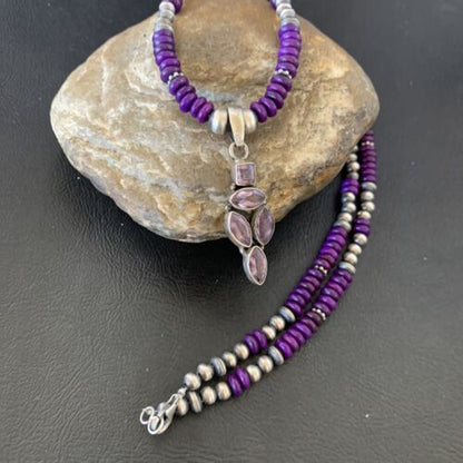 Navajo Amethyst Sugilite Necklace Pendant | Sterling Silver | Multi-Stone | Authentic Native American Handmade | 12375