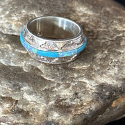 Navajo Blue Turquoise Opal Inlay Eternity Band Ring | Sterling Silver | Sz 6.5 | 14543