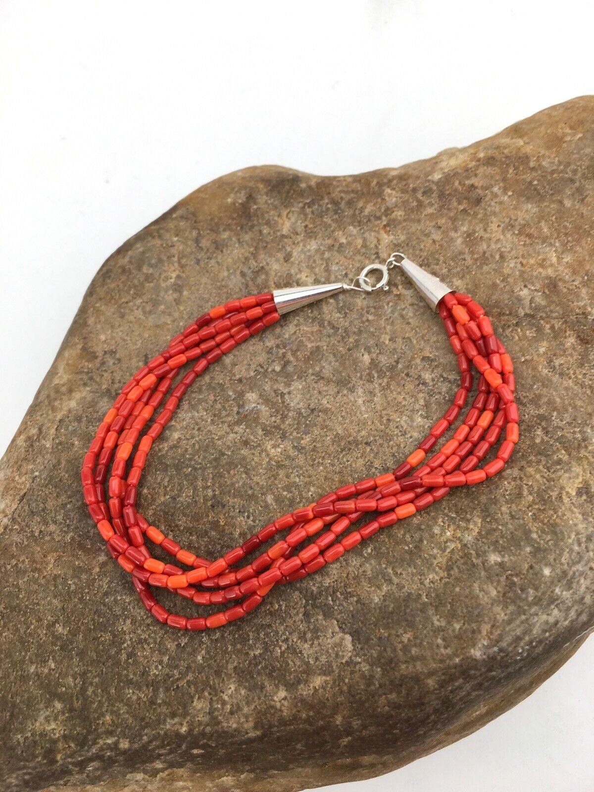 Liquid Silver Women's Red Apple Coral Heishi Bracelet | Sterling Silver | 5-Strand | 7" | 13609