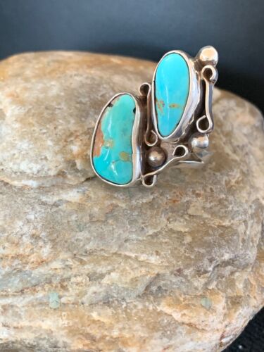Native American Navajo Men's Turquoise Sterling Silver 2 Stone Ring | Sz 6 | Native American Handmade | 8765