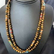 Navajo Tigers Eye Spiny Oyster Turquoise Necklace | Sterling Silver | 20" | Authentic Native American Handmade | 11834