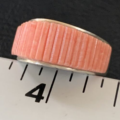 Navajo Pink Coral Inlay Band Ring | Sz 7 | Authentic Native American Handmade | 12411 - Masha USA