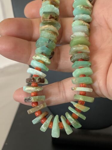 Navajo Green Chrysoprase Spiny Oyster Necklace | Sterling Silver | Authentic Native American Handmade | 24" | 00512