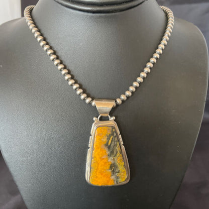 Men's Navajo Pearls Necklace with Bumblebee Jasper Pendant | Sterling Silver | Native American Handmade | 10554
