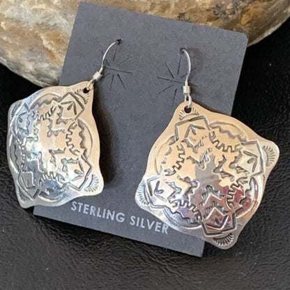 Southwestern Women's Navajo Stamped Earrings | Sterling Silver | Authentic Native American Handmade | 1661