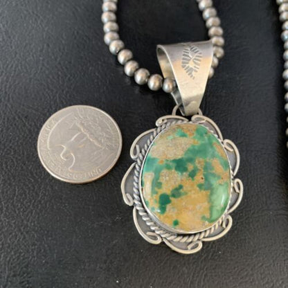 Men's Royston Turquoise Necklace Pendant | Navajo Pearls | Sterling Silver | Authentic Native American Handmade | 14005