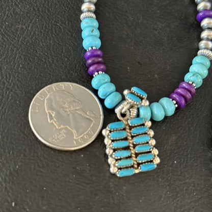 Blue Turquoise Sugilite Navajo Sterling Silver Necklace Pendant | Multi-Stone | 14644