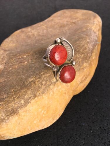 Navajo Apple Coral Sponge Ring | Sterling Silver Multi-Stone | Sz 9.25 | Native American Handmade |  8857