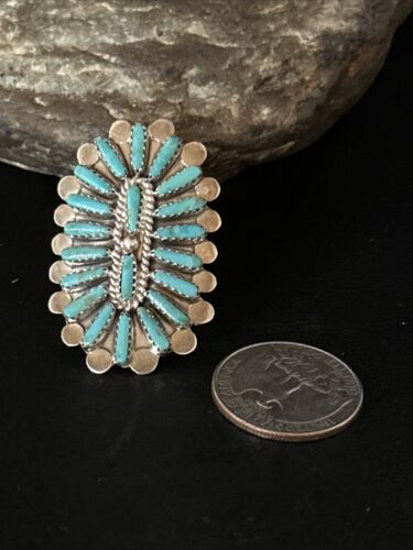 Navajo Blue Turquoise Cluster Ring | Authentic Native American Sterling Silver | Multi-Stone | Sz 8.5 | 14273