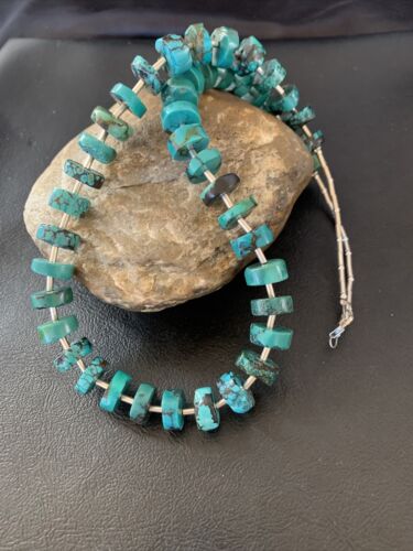 Navajo Turquoise Heishi Tube Bead Necklace | Sterling Silver | Authentic Native American Handmade | 22" | 11771
